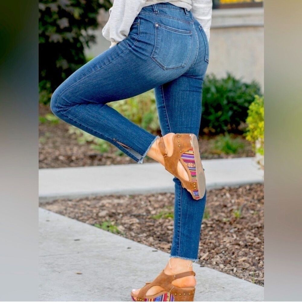 Judy Blue Bay City Split Hem Dark Wash High Rise Skinny Jeans Sz 11 / 30